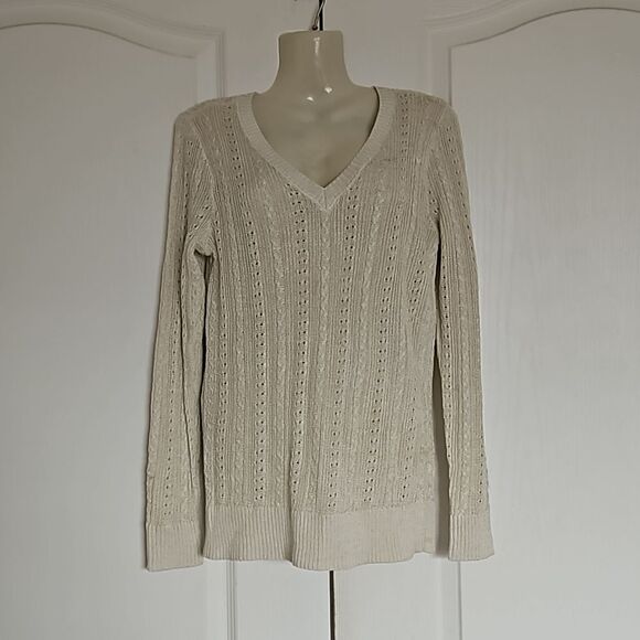 Banana Republic Women's Knitted V-neck Long Sleeves Sweater XS Pearl White - Picture 1 of 16